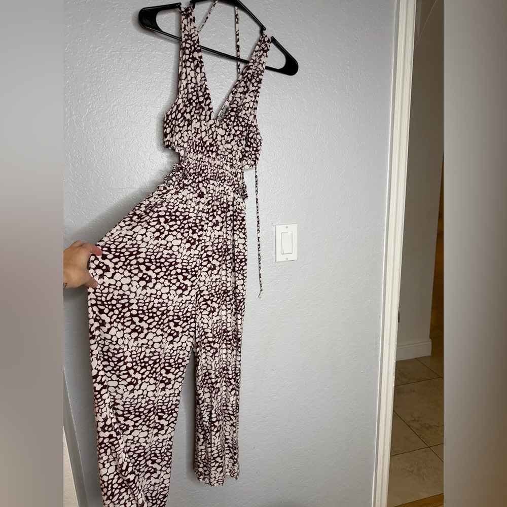 Stylish Women's Jumpsuit in cream and burgundy